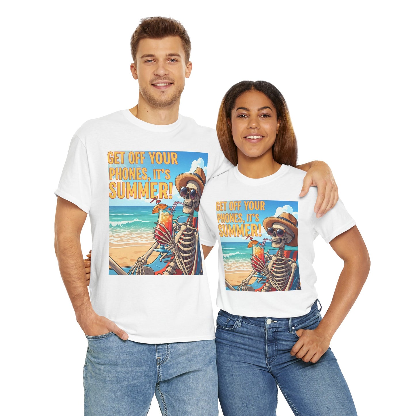 Beach Vibes Skeleton Tee - Unisex Summer Shirt, Funny Graphic Tee, Tropical Vacation Top, Gift for Beach Lovers, Summer Party Wear