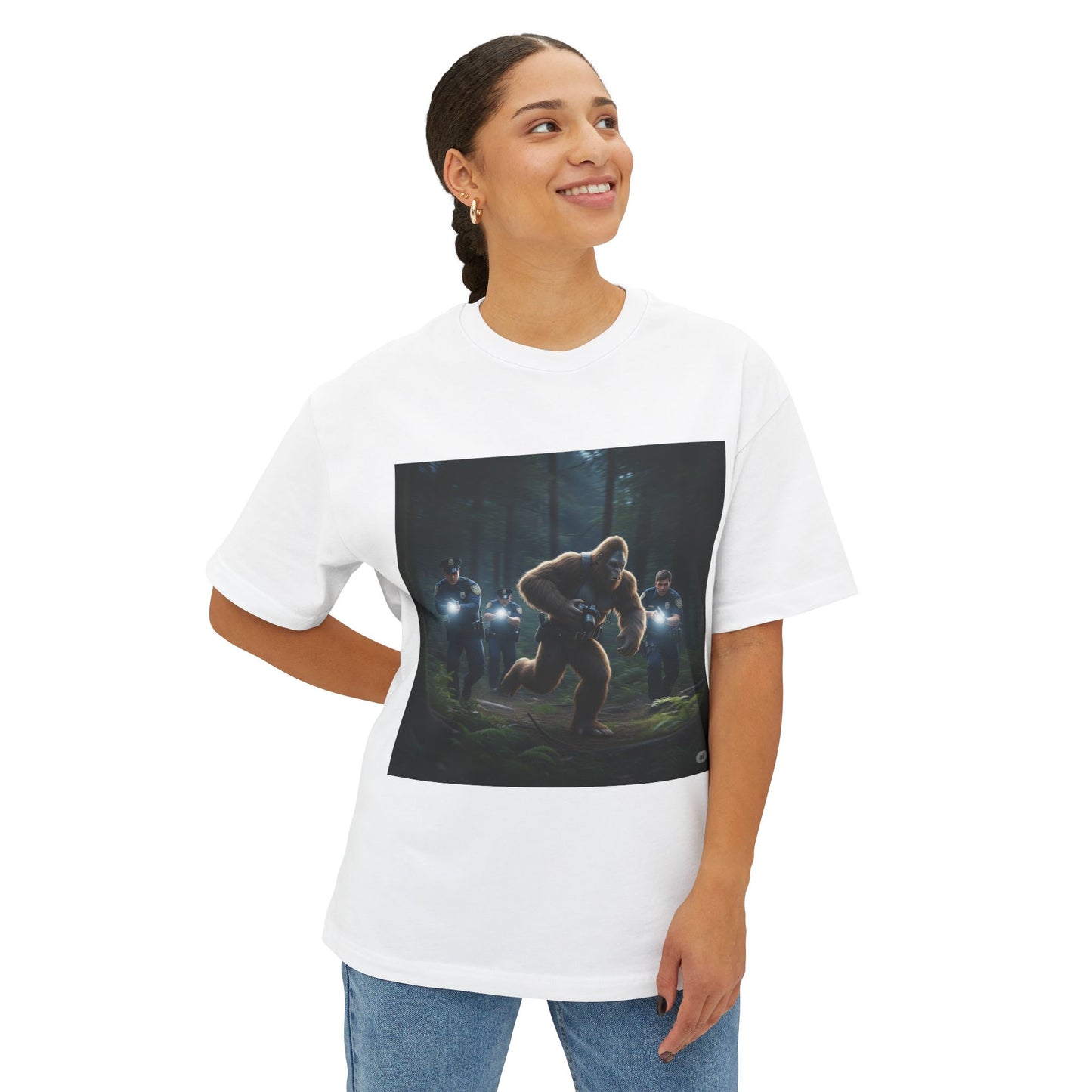 Funny Big Foot Unisex Tee - Bigfoot Running from Police