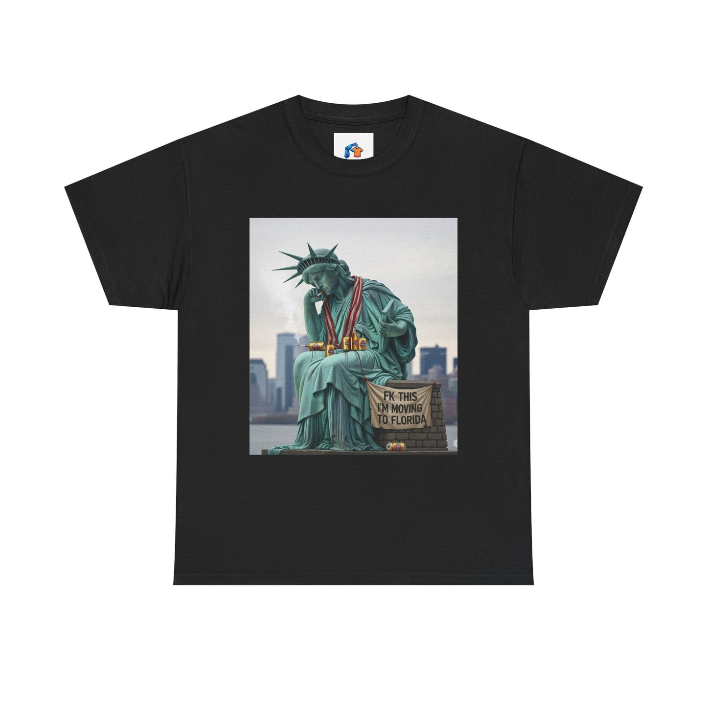 Funny T-Shirt features a playful design of the Statue of Liberty wanting to leave to Florida
