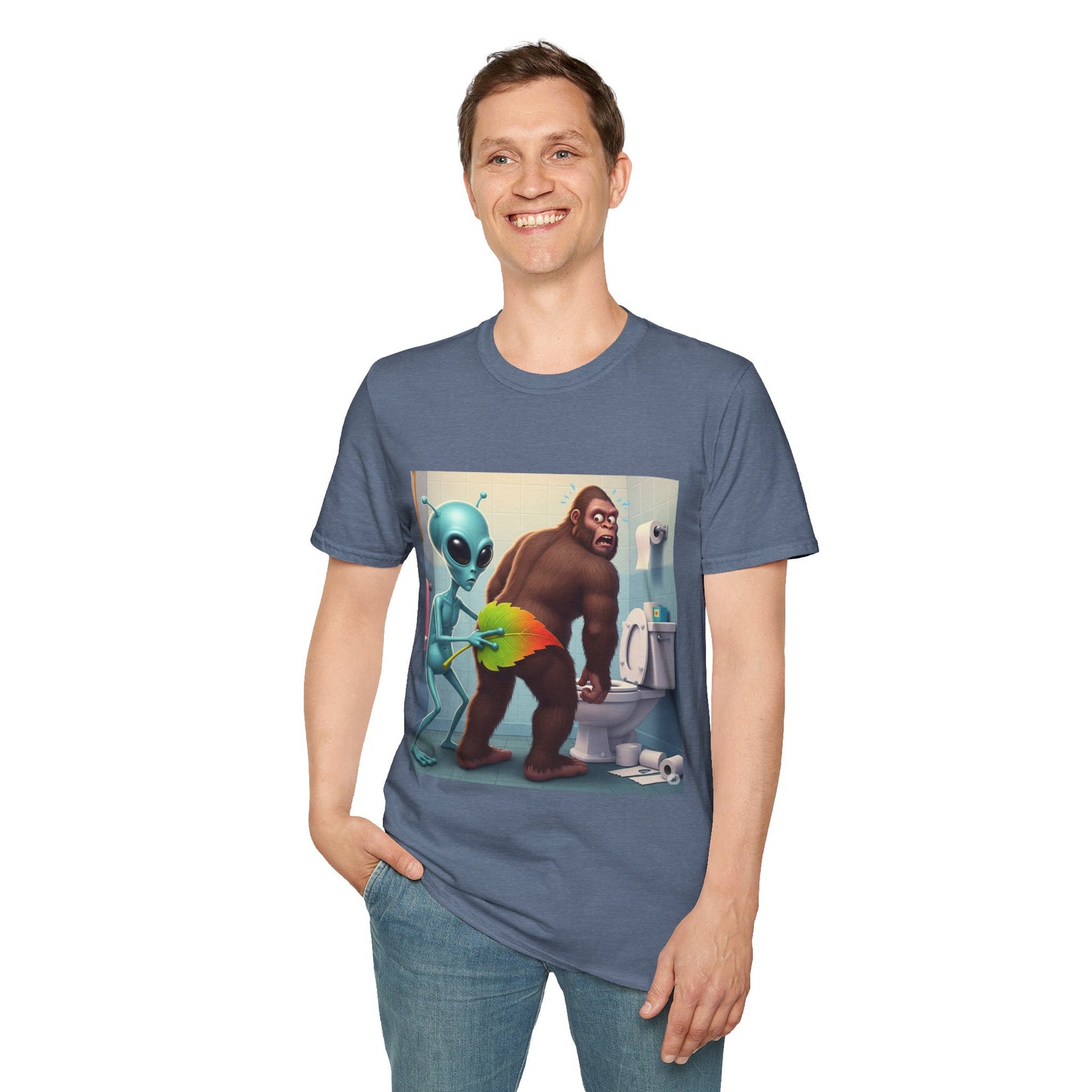 Funny Alien Bigfoot T-Shirt, Unisex Graphic Tee, Humor Shirt, Quirky Gift for Friends, Casual Everyday Wear, Perfect for Parties