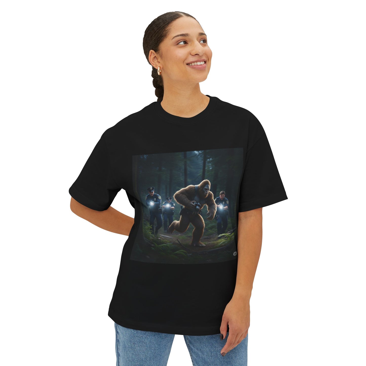 Funny Big Foot Unisex Tee - Bigfoot Running from Police