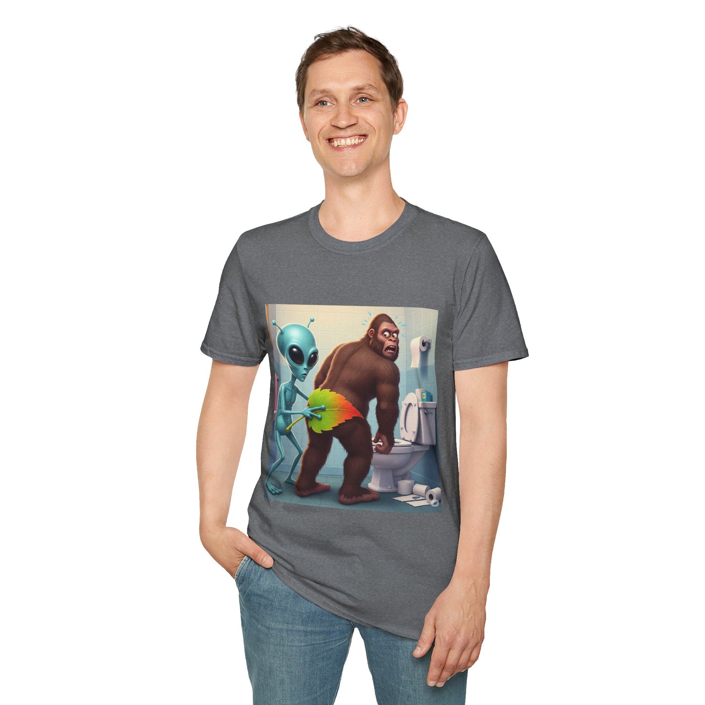 Funny Alien Bigfoot T-Shirt, Unisex Graphic Tee, Humor Shirt, Quirky Gift for Friends, Casual Everyday Wear, Perfect for Parties