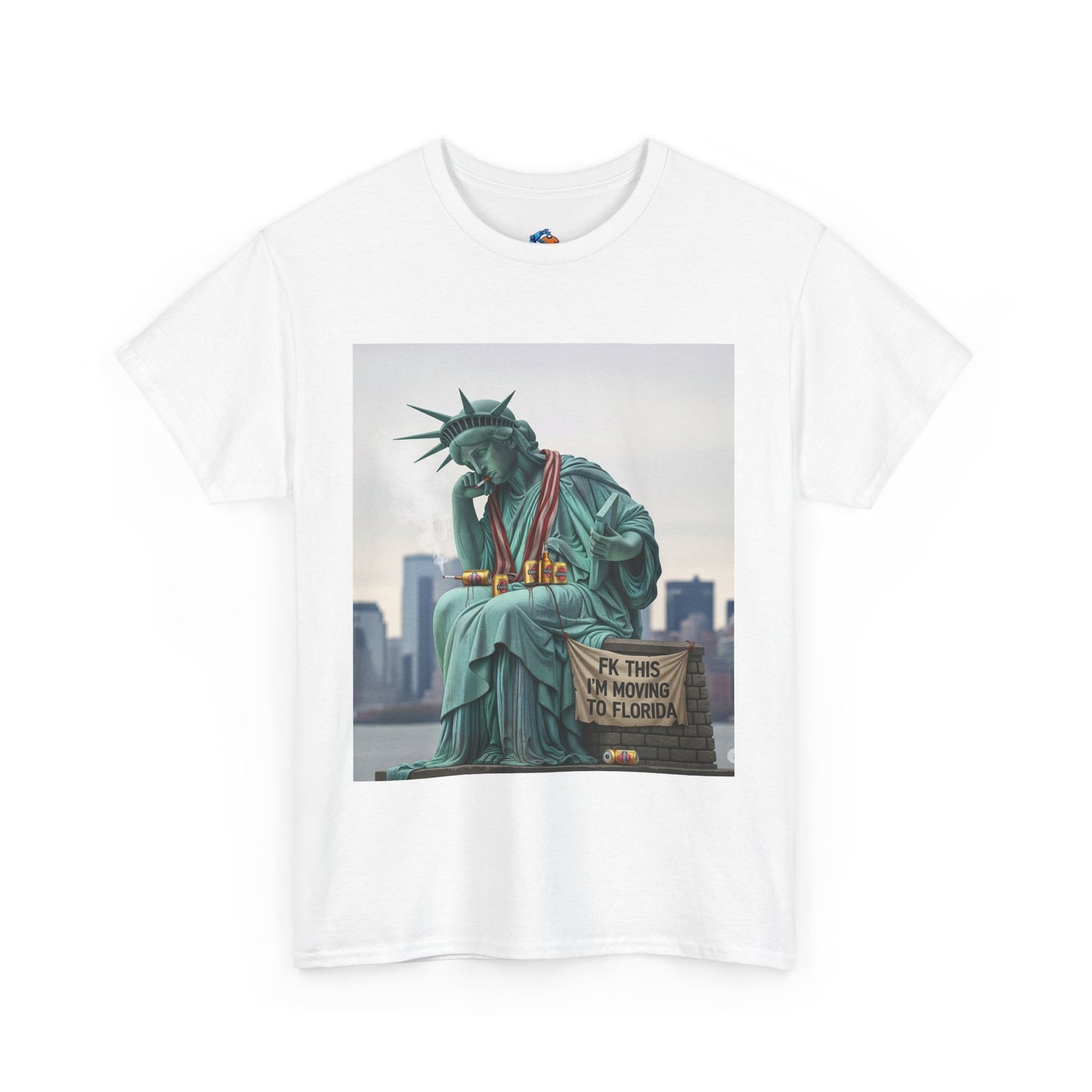 Funny T-Shirt features a playful design of the Statue of Liberty wanting to leave to Florida