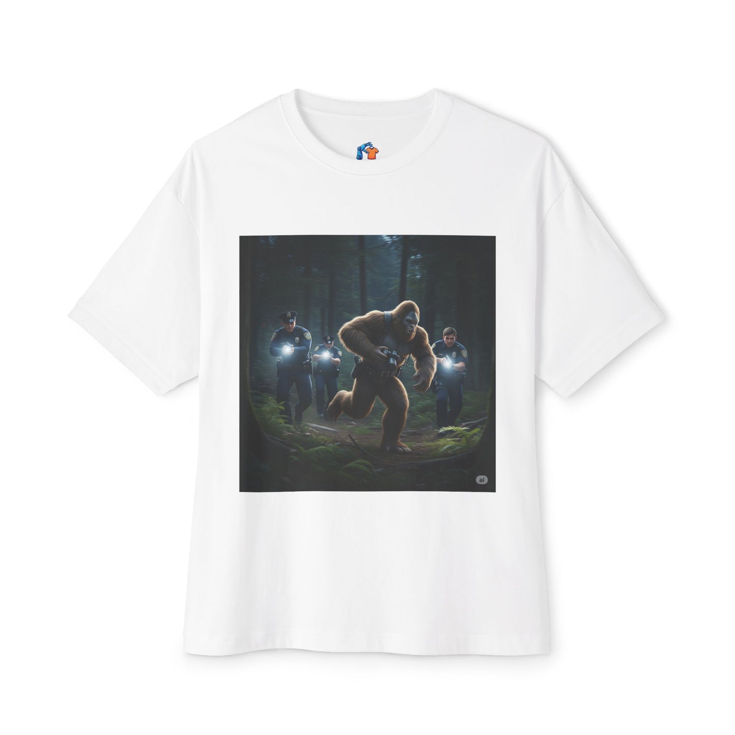 Funny Big Foot Unisex Tee - Bigfoot Running from Police