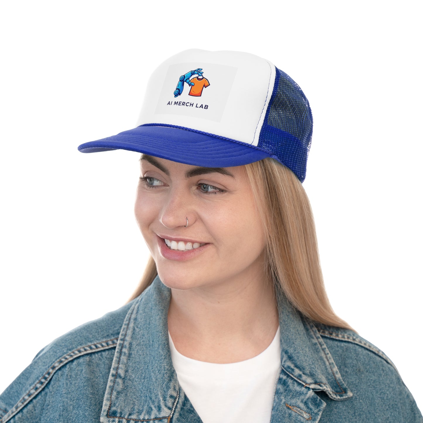 AI Merch Lab Trucker Cap | Custom Graphic Hat for Tech Lovers, Casual Wear, Gifts for Him/Her, Summer Accessory,  Fun Fashion Statement