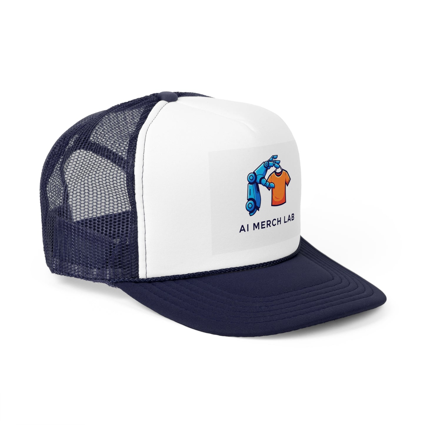 AI Merch Lab Trucker Cap | Custom Graphic Hat for Tech Lovers, Casual Wear, Gifts for Him/Her, Summer Accessory,  Fun Fashion Statement