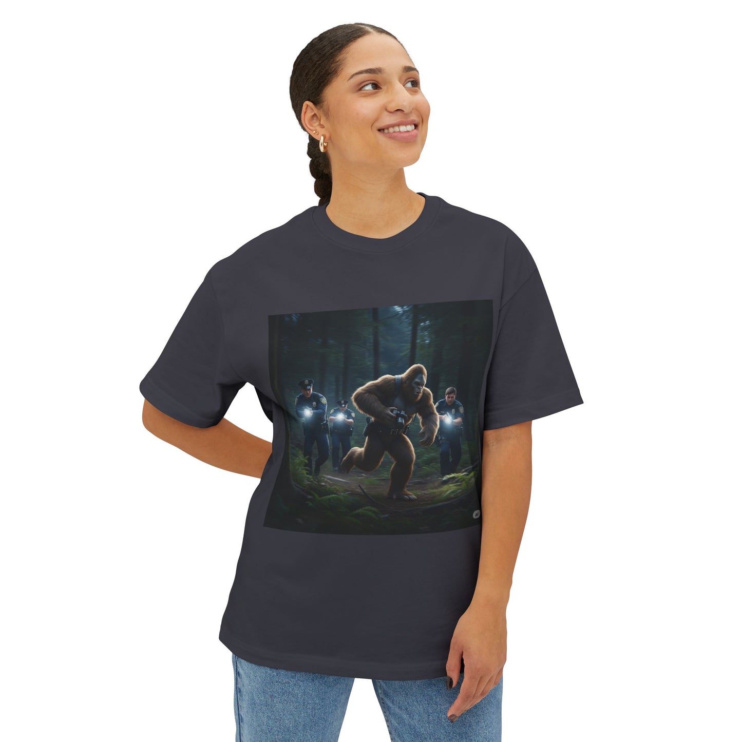 Funny Big Foot Unisex Tee - Bigfoot Running from Police