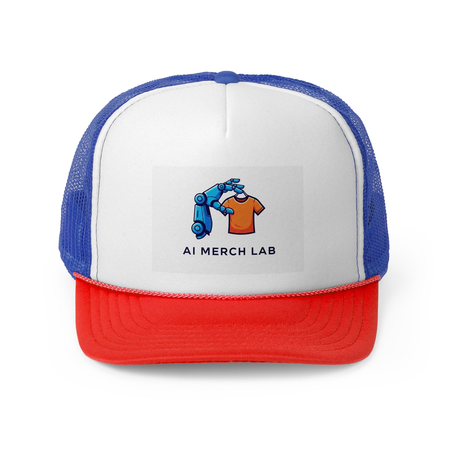 AI Merch Lab Trucker Cap | Custom Graphic Hat for Tech Lovers, Casual Wear, Gifts for Him/Her, Summer Accessory,  Fun Fashion Statement