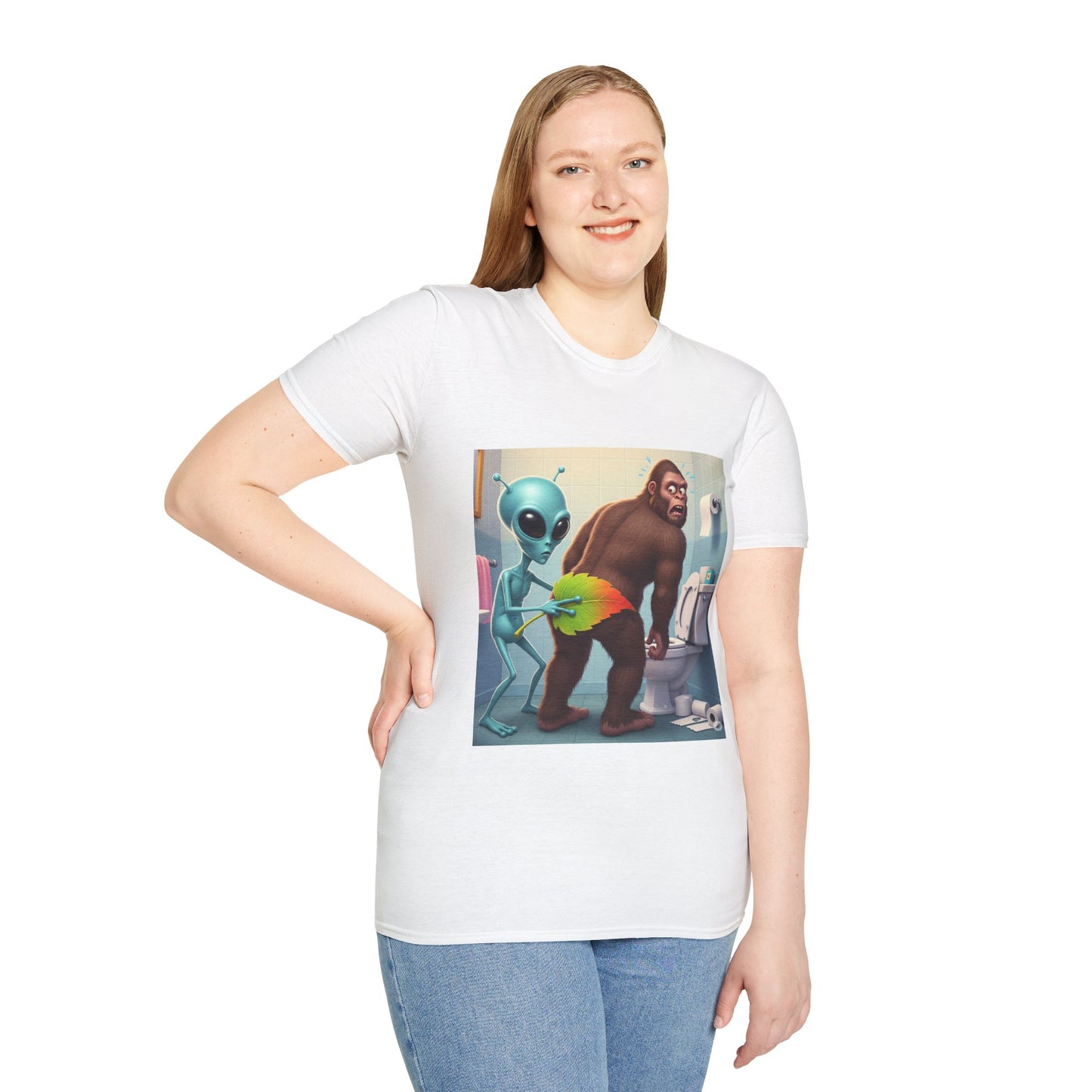 Funny Alien Bigfoot T-Shirt, Unisex Graphic Tee, Humor Shirt, Quirky Gift for Friends, Casual Everyday Wear, Perfect for Parties