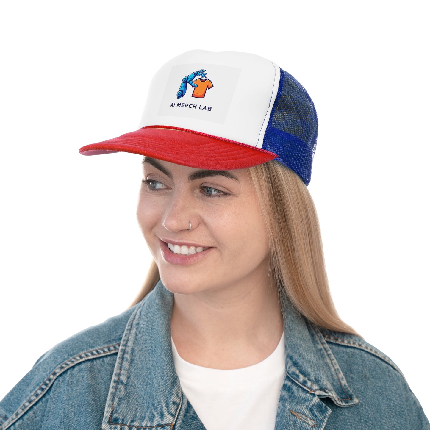 AI Merch Lab Trucker Cap | Custom Graphic Hat for Tech Lovers, Casual Wear, Gifts for Him/Her, Summer Accessory,  Fun Fashion Statement