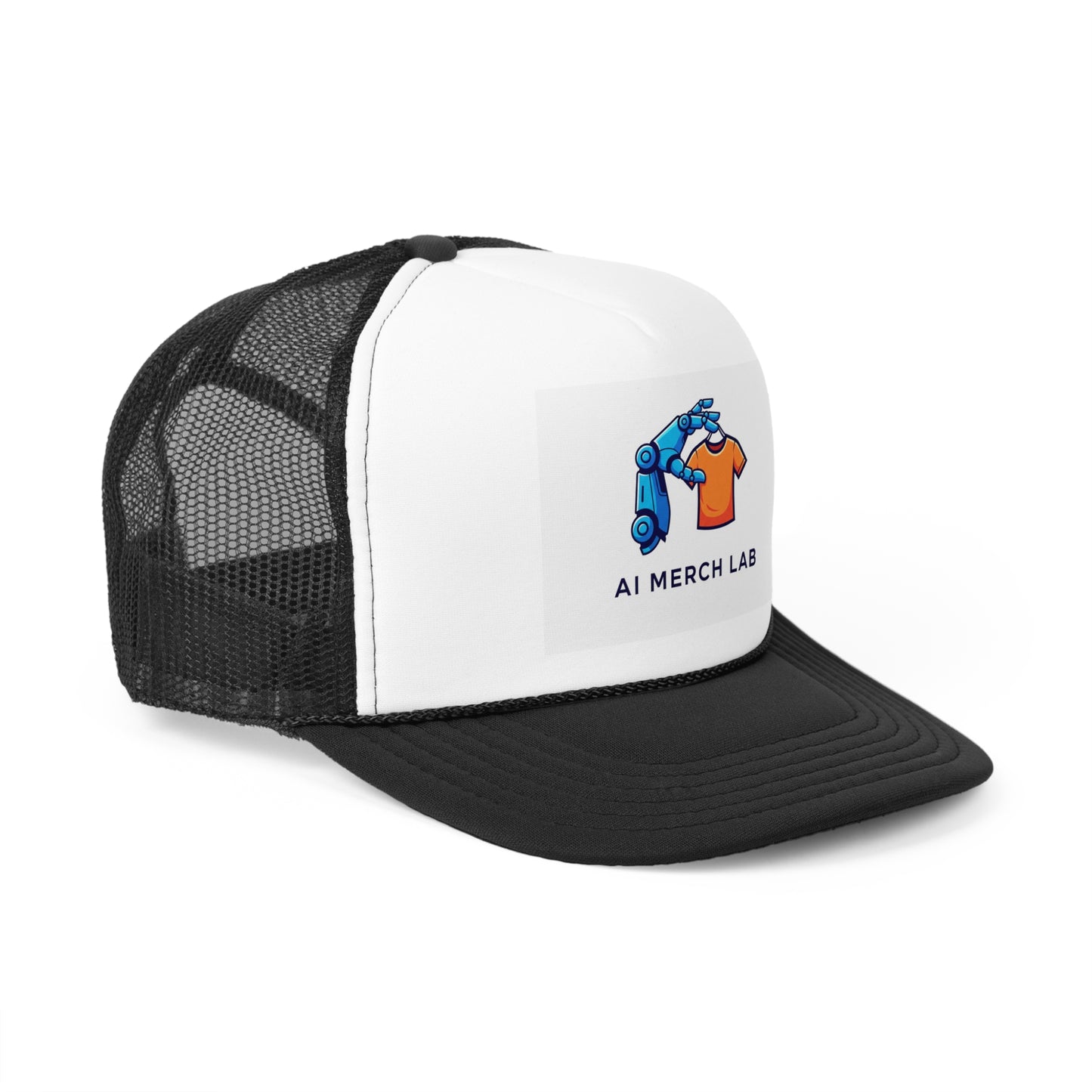 AI Merch Lab Trucker Cap | Custom Graphic Hat for Tech Lovers, Casual Wear, Gifts for Him/Her, Summer Accessory,  Fun Fashion Statement