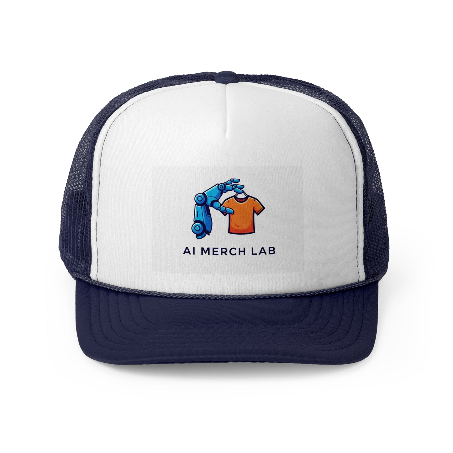 AI Merch Lab Trucker Cap | Custom Graphic Hat for Tech Lovers, Casual Wear, Gifts for Him/Her, Summer Accessory,  Fun Fashion Statement