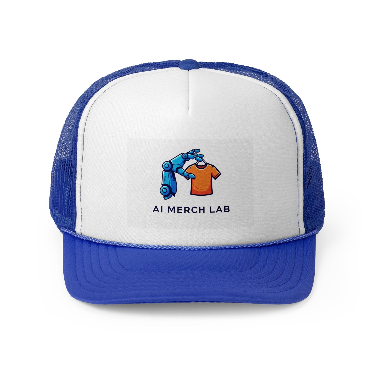 AI Merch Lab Trucker Cap | Custom Graphic Hat for Tech Lovers, Casual Wear, Gifts for Him/Her, Summer Accessory,  Fun Fashion Statement