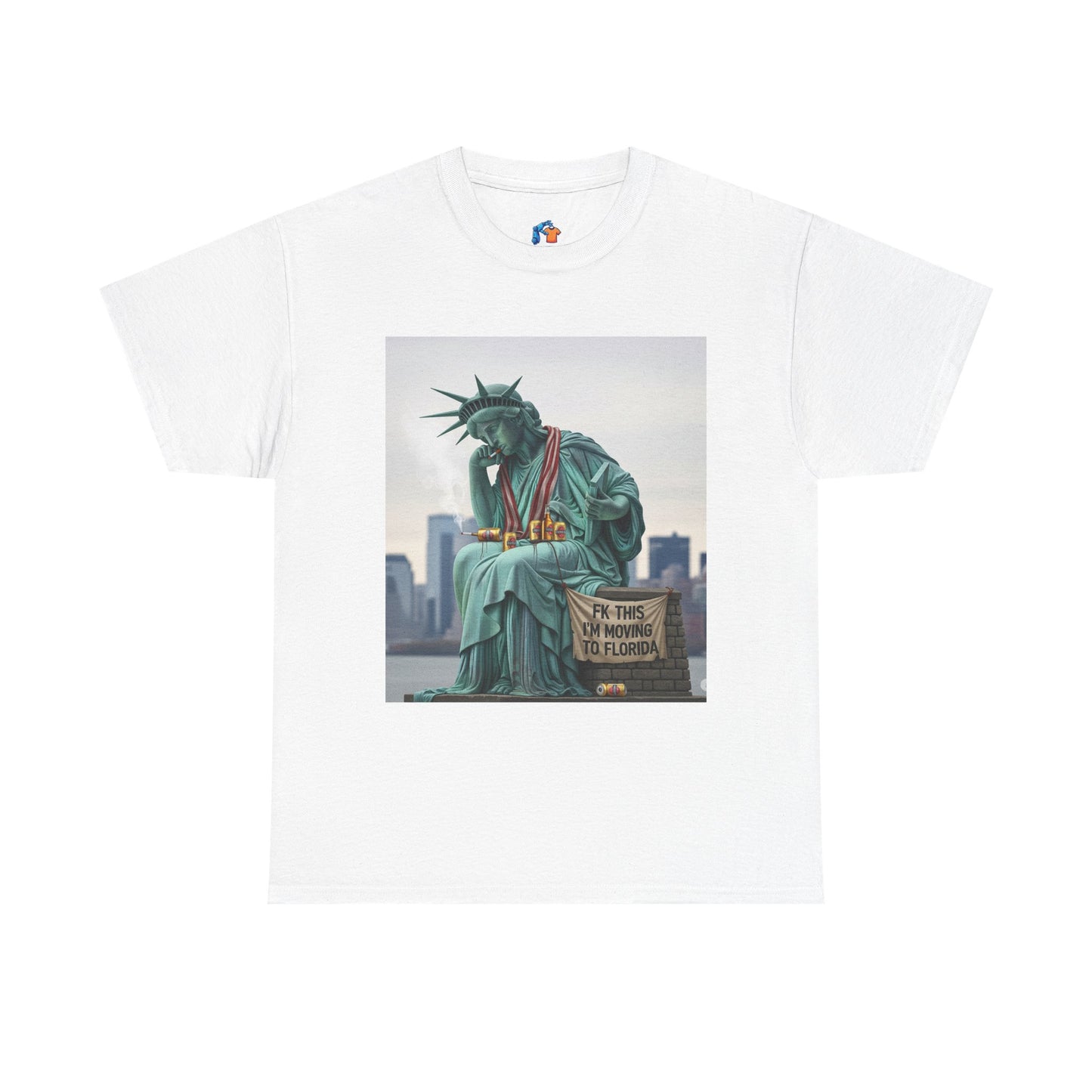 Funny T-Shirt features a playful design of the Statue of Liberty wanting to leave to Florida