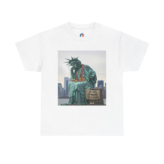 Funny T-Shirt features a playful design of the Statue of Liberty wanting to leave to Florida